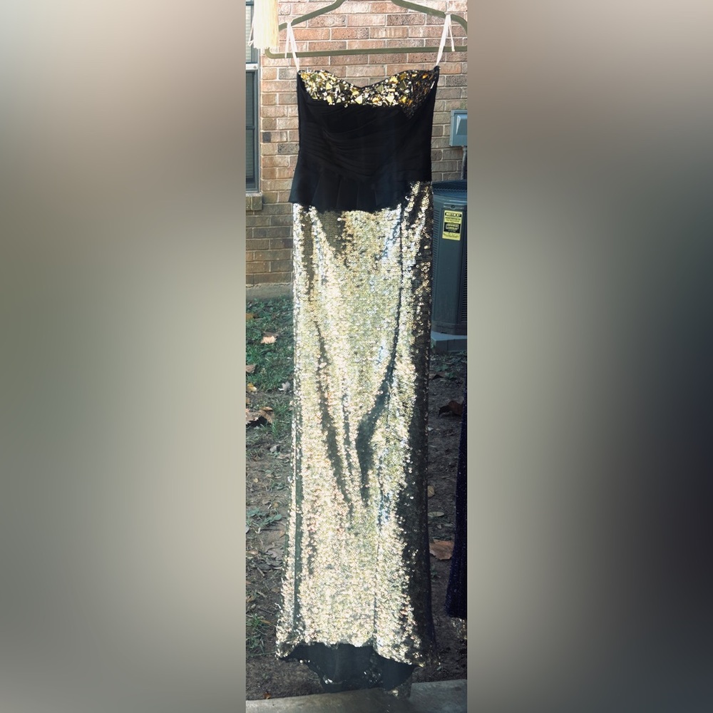 Strapless Black and silver Sequin Evening Dress
